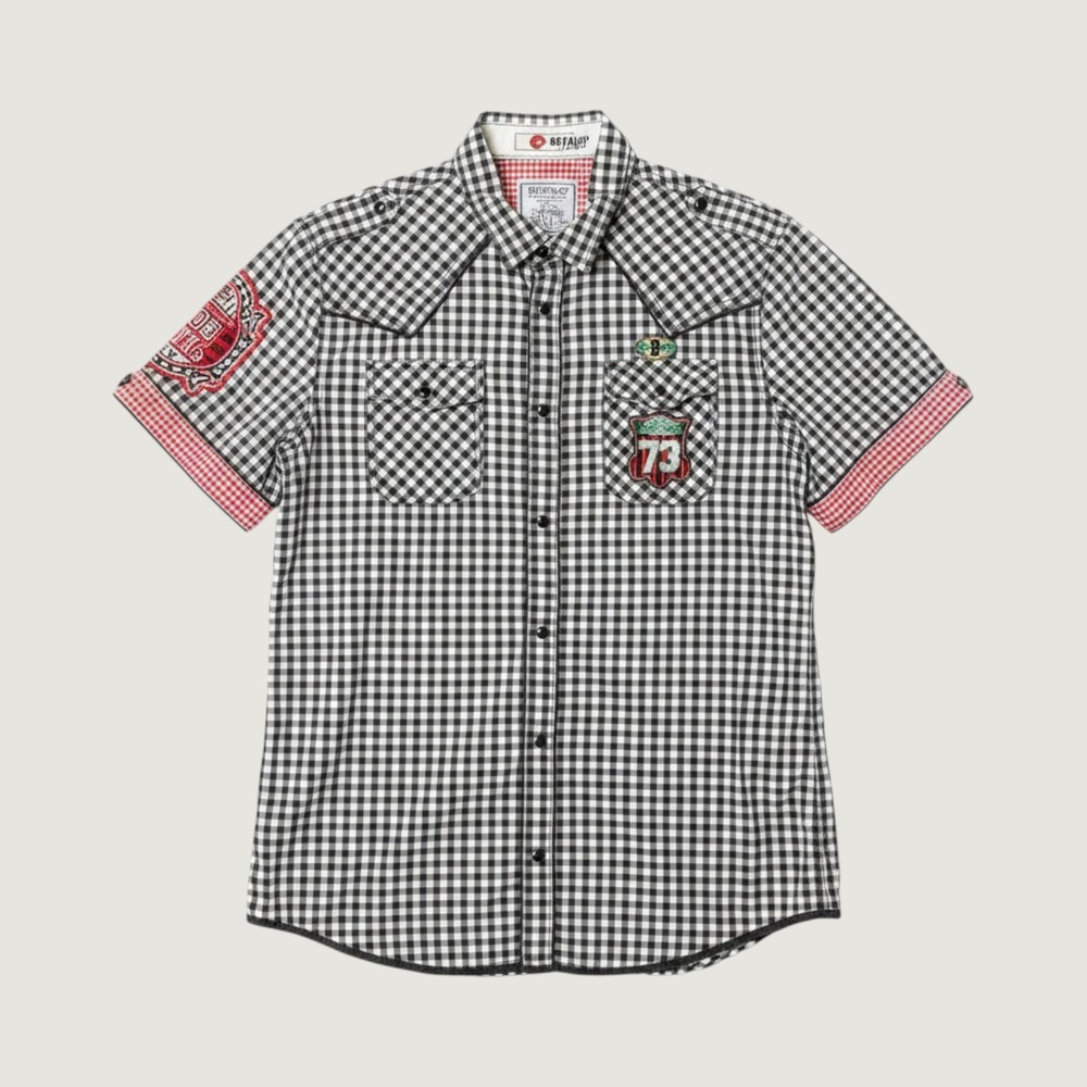 Buffalo David Bitton Mens Gingham Snap Front Western Shirt Black White Medium